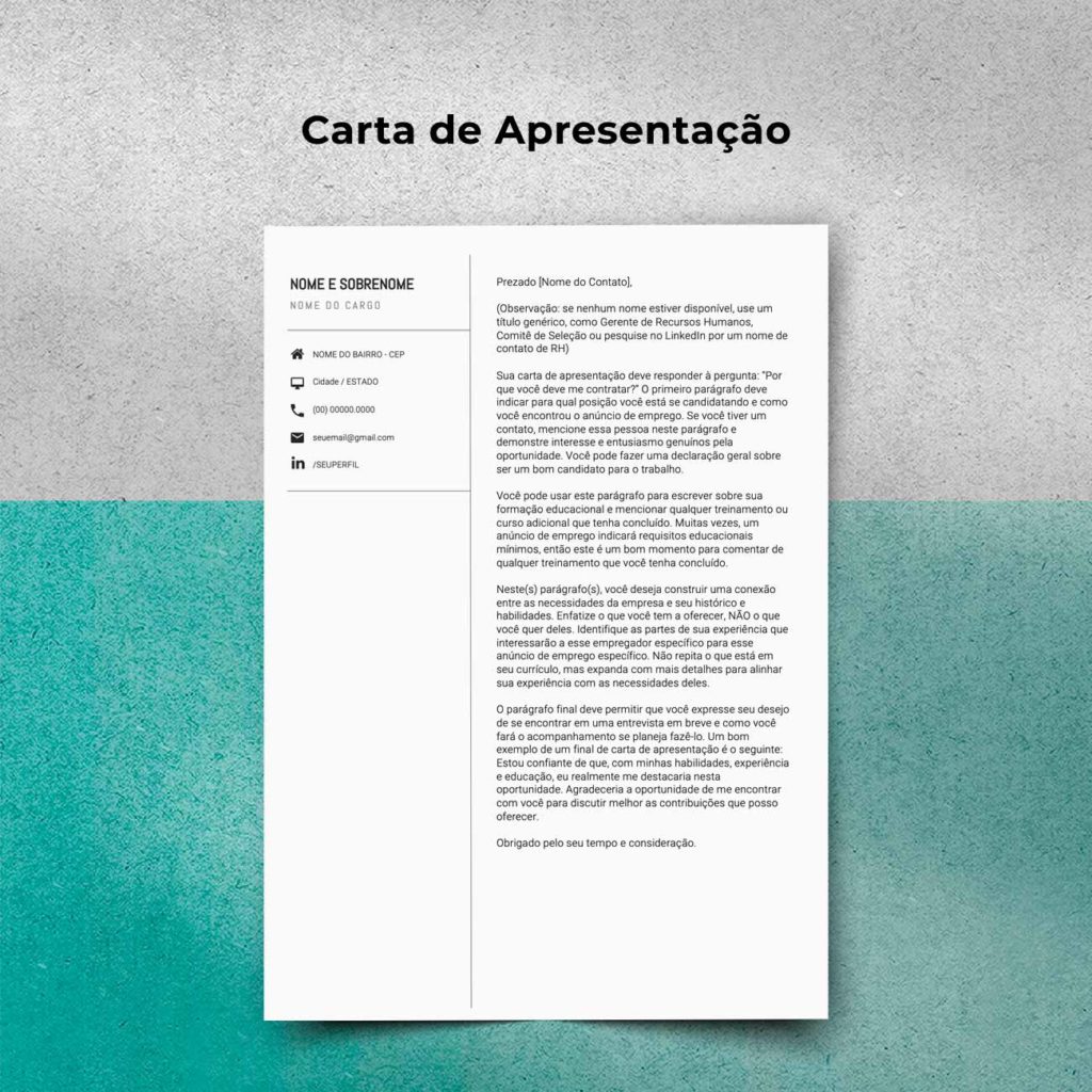 Carta de Apresentação Currículo Especialista